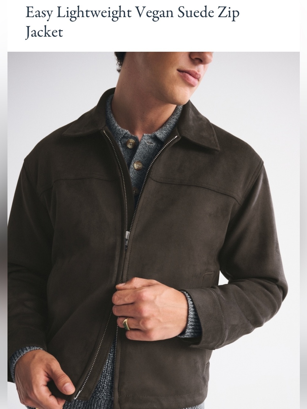 Abercrombie & Fitch Men's Dark Coffee Brown Suede Bomber Zip Up Jacket/Coat XL